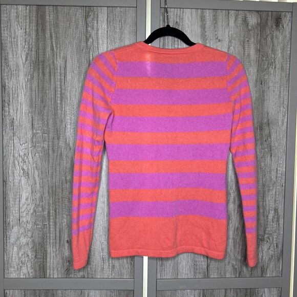 Lord & Taylor Cashmere Sweater V Neckline Striped Purple and Orange Size S - Picture 6 of 6
